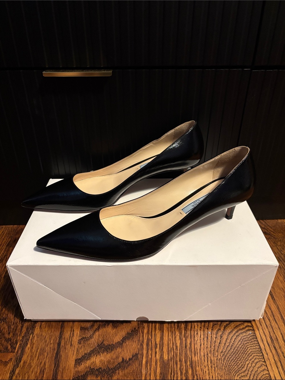 Prada Black Pointed Toe Leather pumps. European Size 40.5- US Size 10.5. NO BOX.